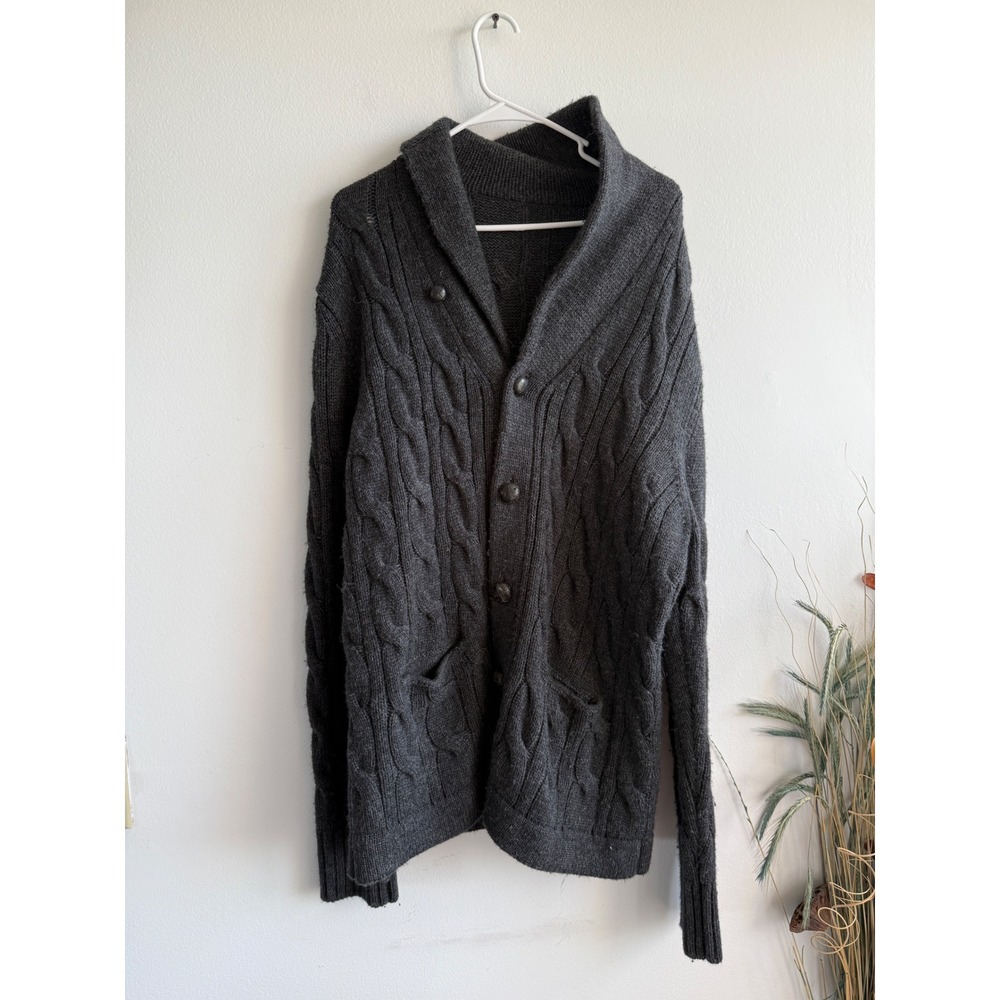 Vince Womens Charcoal Gray Wool Alpaca Cable Knit Shawl Collar Cardigan Sweater